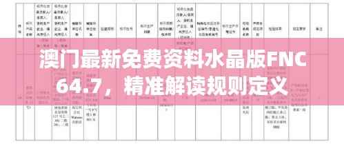 澳门最新免费资料水晶版FNC64.7,精准解读规则定义
